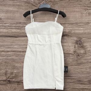 Lulus Sultry Admiration White Sleeveless Bodycon Mini Dress with Flounce Overlay